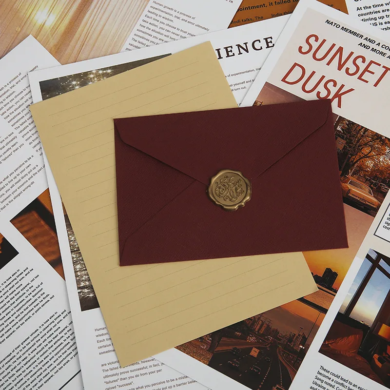 مجموعة مغلفات مكونة من 10 قطع مع ختم شمع - ورق خاص غربي عتيق لدعوات رسائل الحب مظاريف كتان