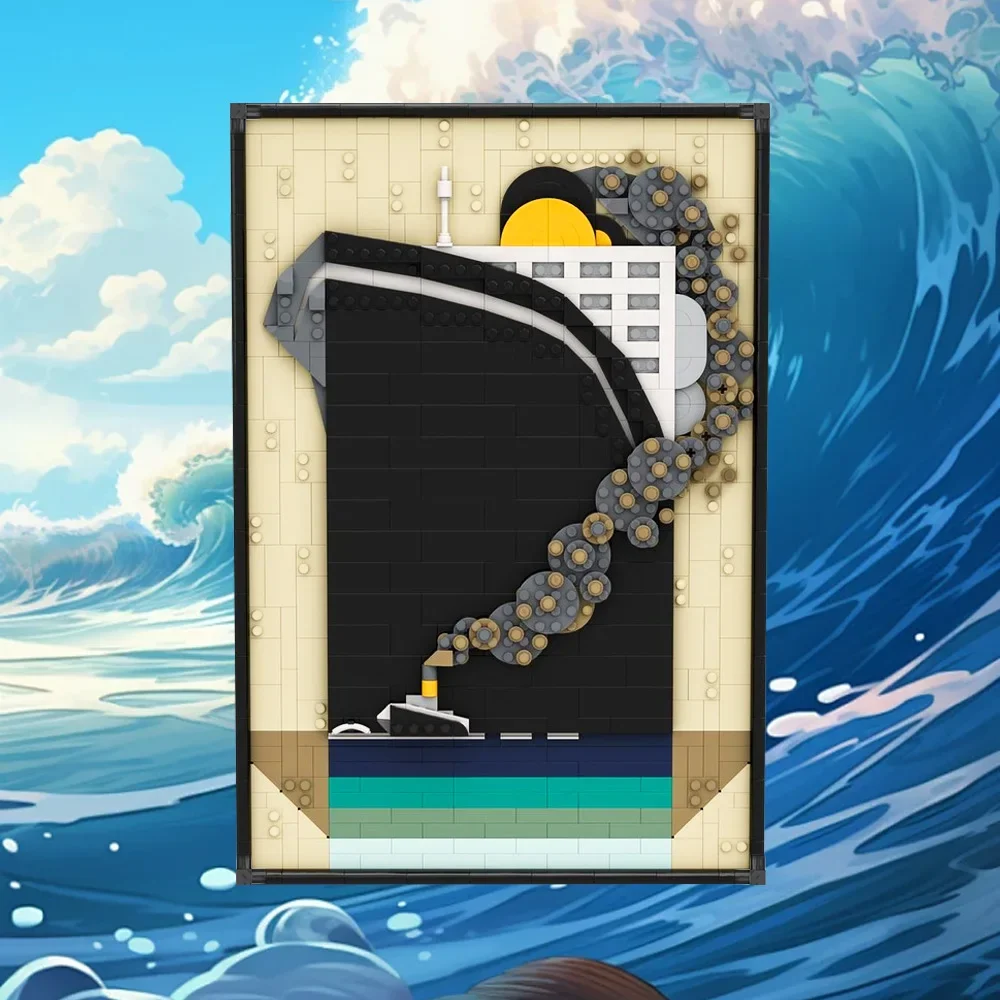 MOC Ocean Liner-Póster postal, modelo de bloques de construcción SS L'Atlantique, arte de pared, decoración del hogar, juguete de ladrillo, regalo para adultos y niños