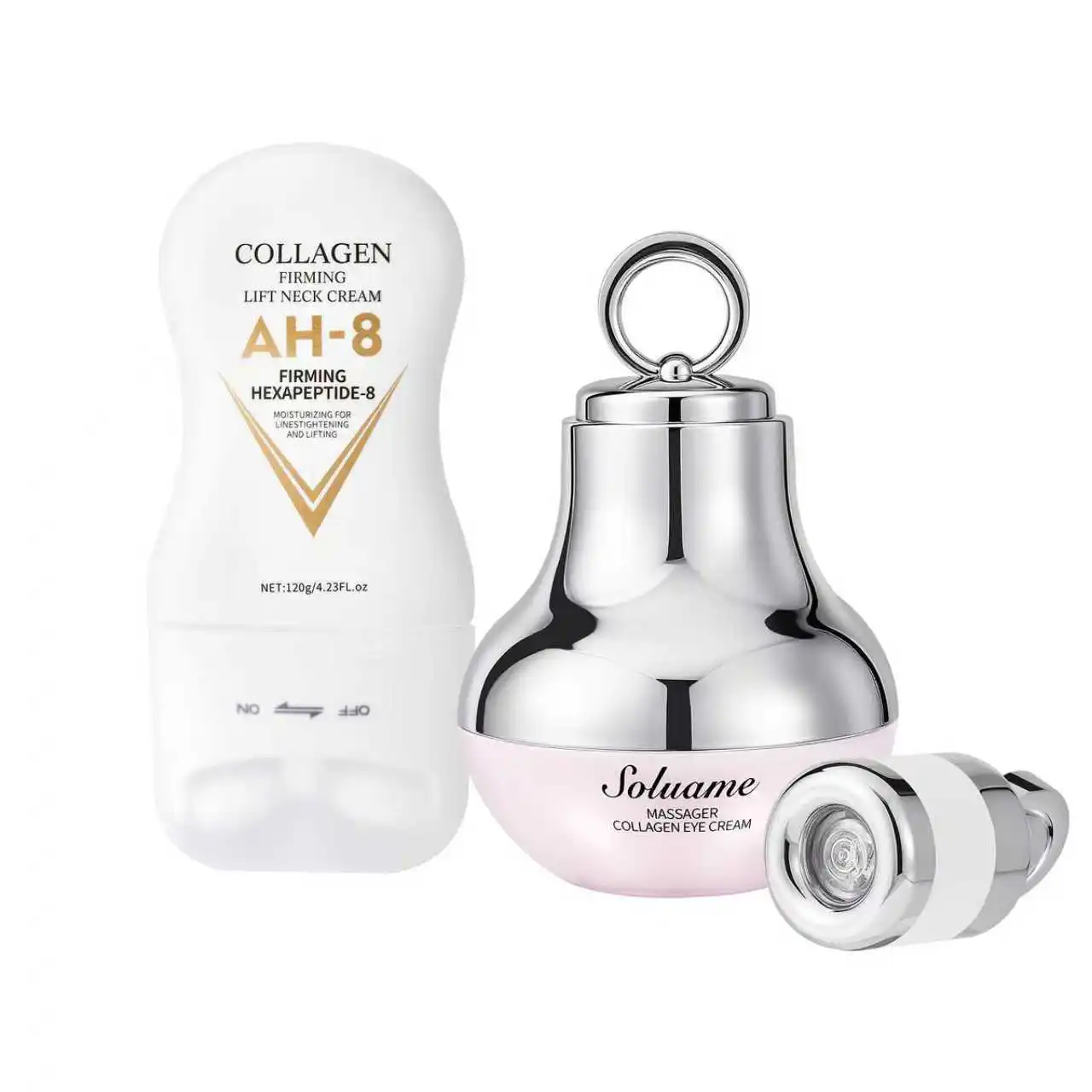 Collagen Massage Eye Cream & Neck Cream Set Hydrating & Firming Eye Contour, Neck Lotion with Massage Roller Easily Absorbed