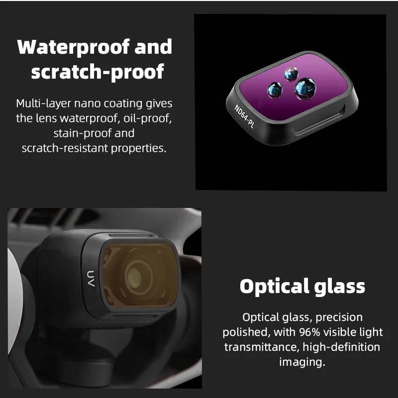 BRDRC-렌즈 필터, DJI Mini 3/3 PRO HD UV CPL ND8 ND16 ND32 ND64/PL 방수 필터 키트 드론 퀵 릴리스 액세서리