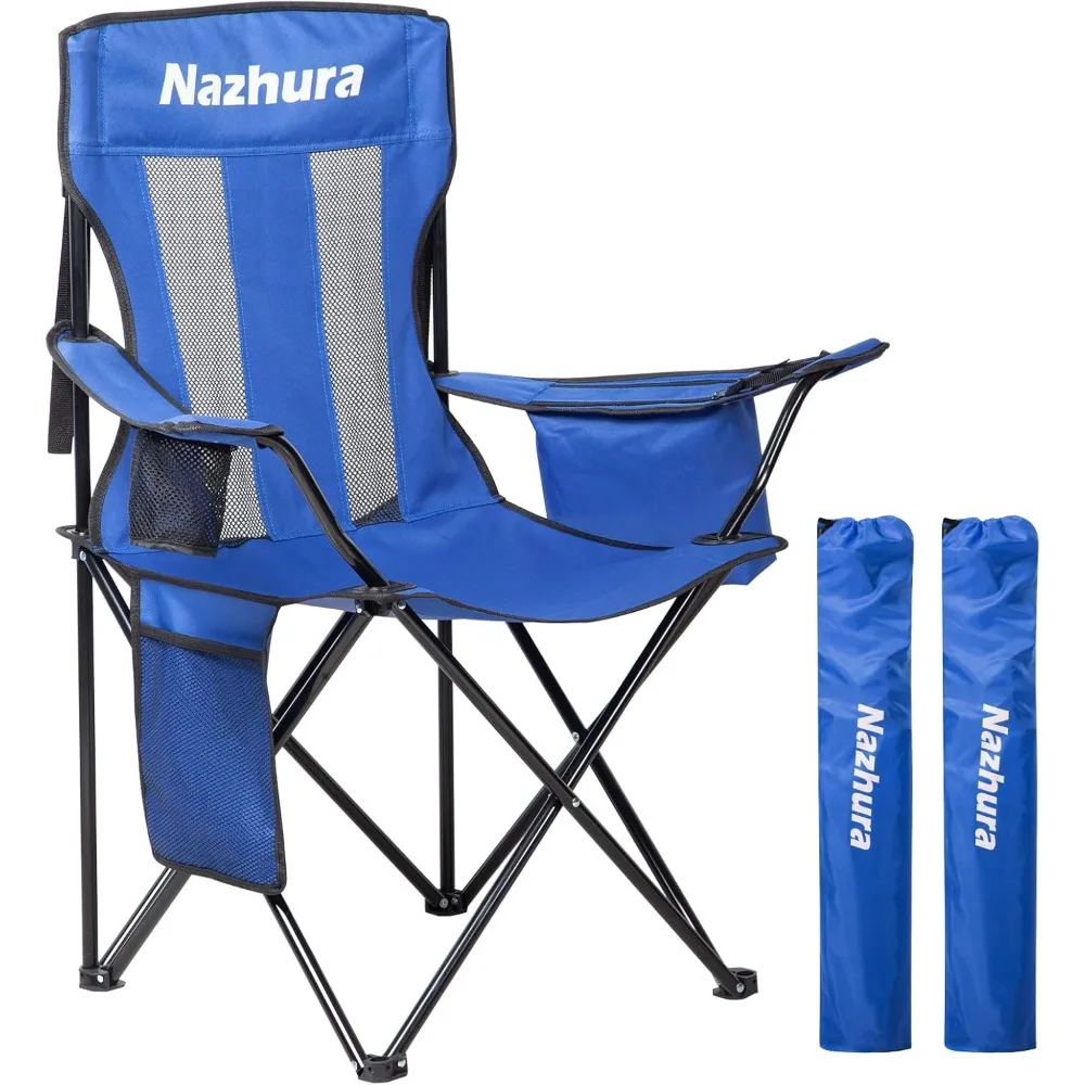 

2 Pack Outdoor Camping Chairs Folding/Foldable/Portable with Cooler Pouch, Mesh Backrest and Cup Holder Pocket (Blue, 2 Pack)