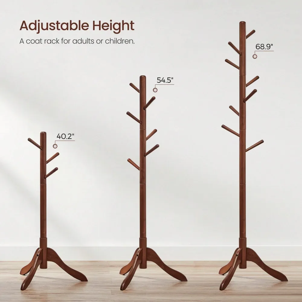 

Solid Wood Coat Rack, Free Standing Coat Rack, TreeShaped Coat Rack With 8 Hooks, 3 Height Options, For Clothes, Hats, Bags, Fo