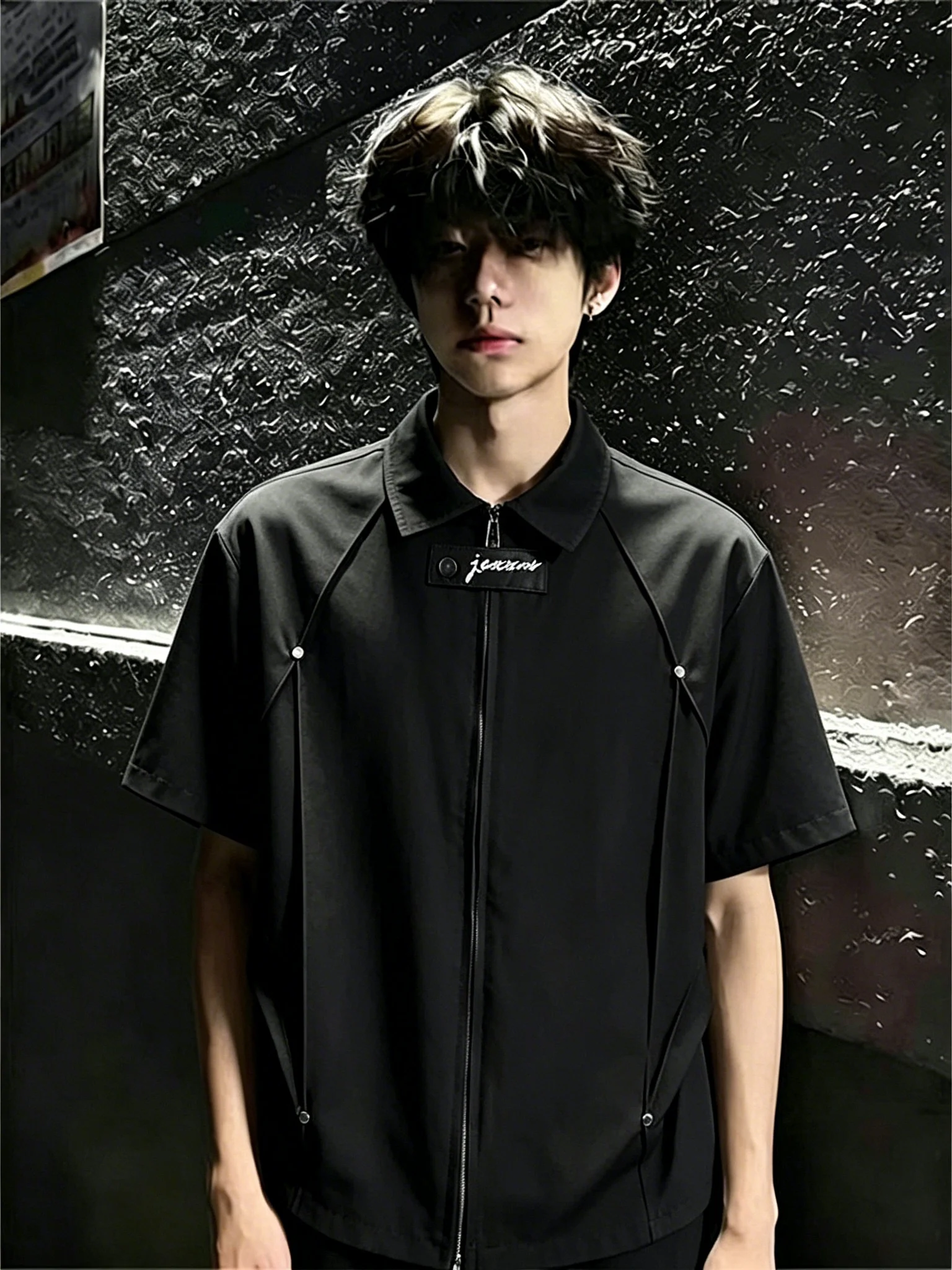 American Style Ice Silk Zipper Short Sleeve Collared Men's T-Shirt Quick Dry Summer Open Cardigan Design Couple's Shirt Jacket