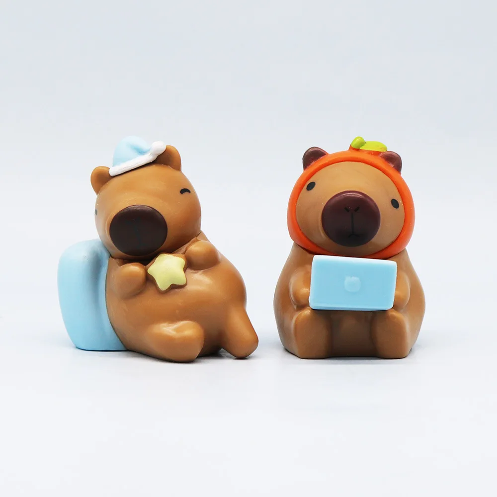 6pcs/set Cute Capybara Figure Simulation Capibara Kawaii Anime Animals Doll Children Birthday Present Charm Model Gift Toys