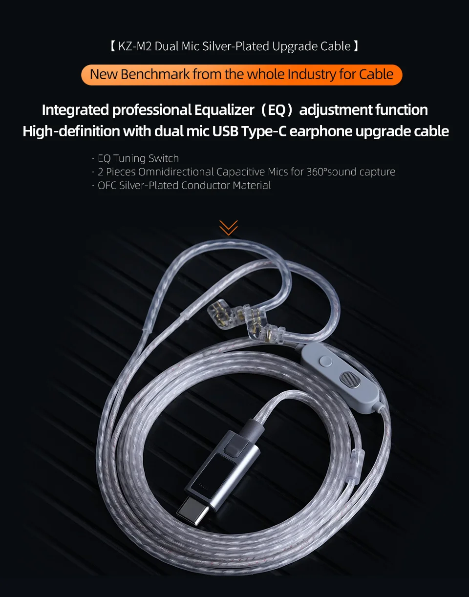  KZ M2 Dual Versilbertes Upgrade-Kabel, Hochauflösend mit Dual-Mikrofon, USB Typ-C, 3,5-mm-Stecker, optionales Upgrade-Kabel für Kopfhörer – Detail 2