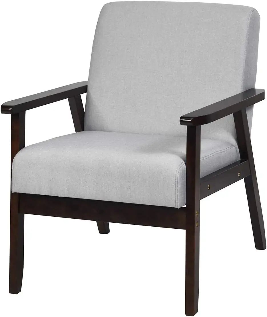 Giantex Mid-Century Modern Accent Chair, Retro Fabric Armchair, Solid Hardwood Made, Upholstered Linen Lounge Arm Chair