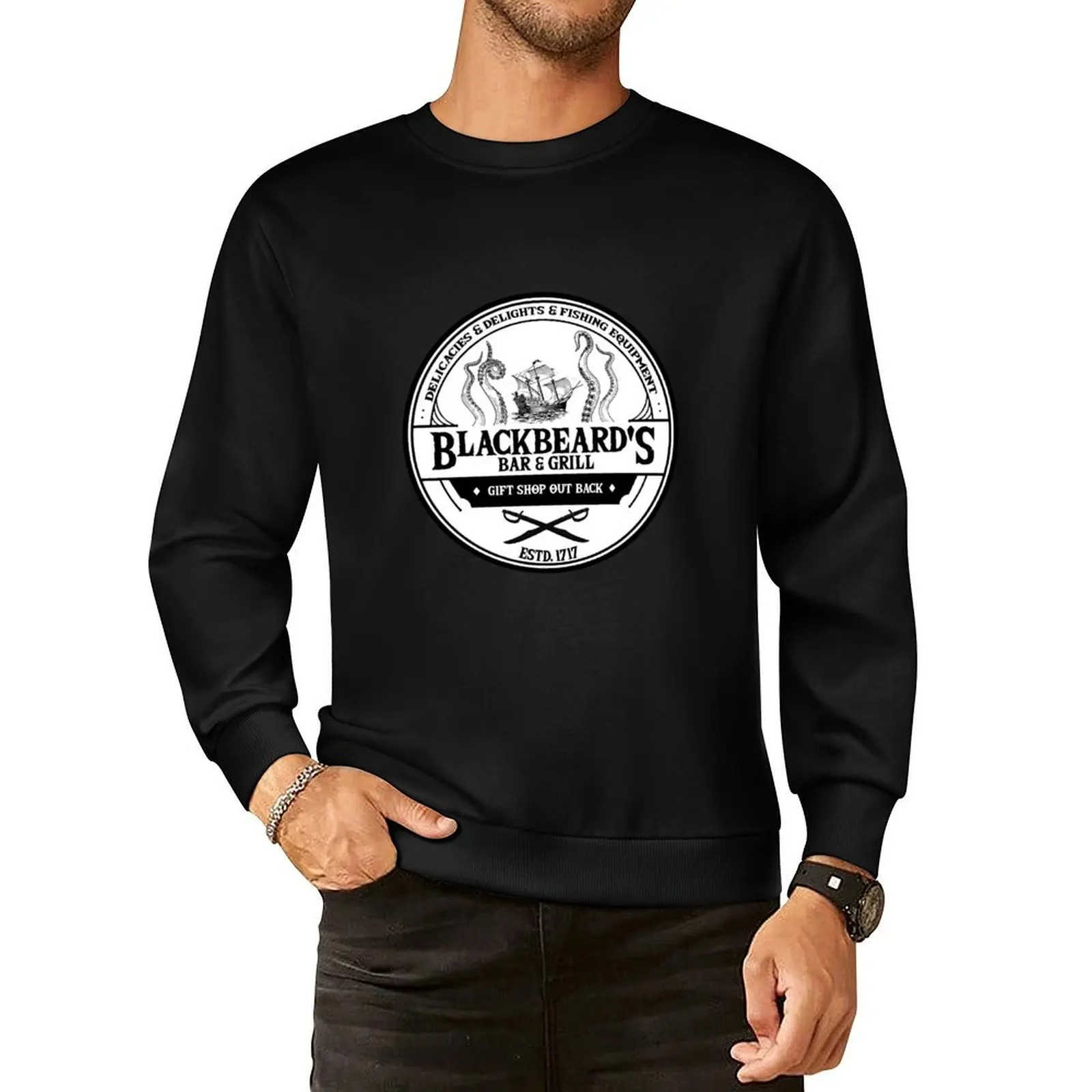 Blackbeard's Bar and Grill Pullover Hoodie graphic t shirts men anime clothes autumn clothes sweatshirt men