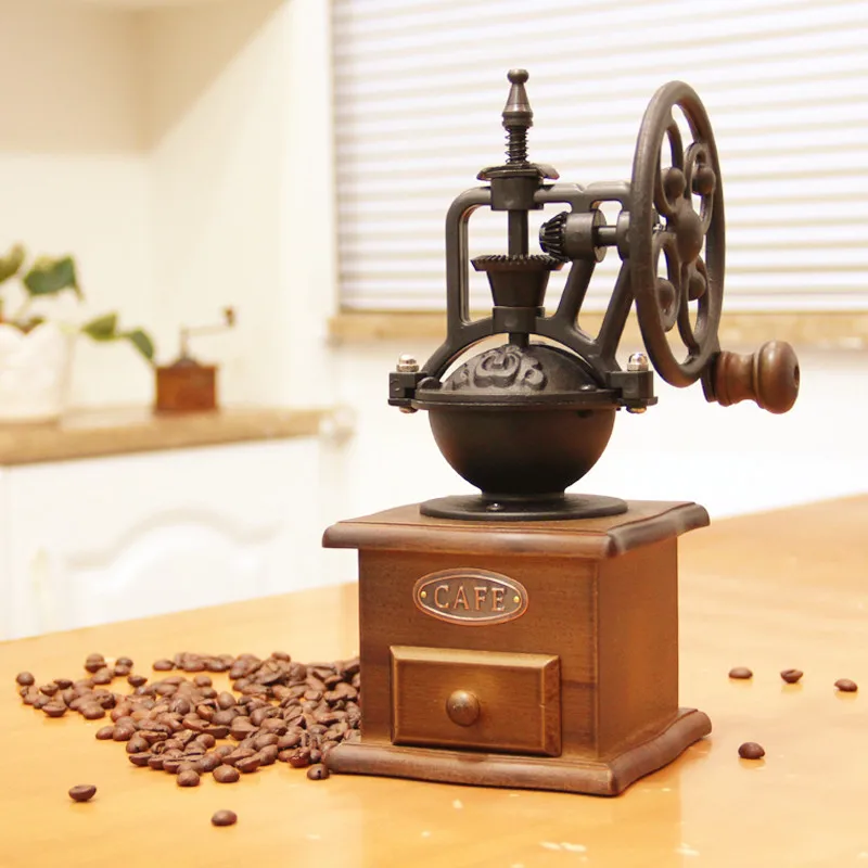 

Retro Kitchen Hand Cranked Coffee Bean Grinder Manual Wood Pepper Grinder Multi-function Household Tools Pepper/Food Mills LH572