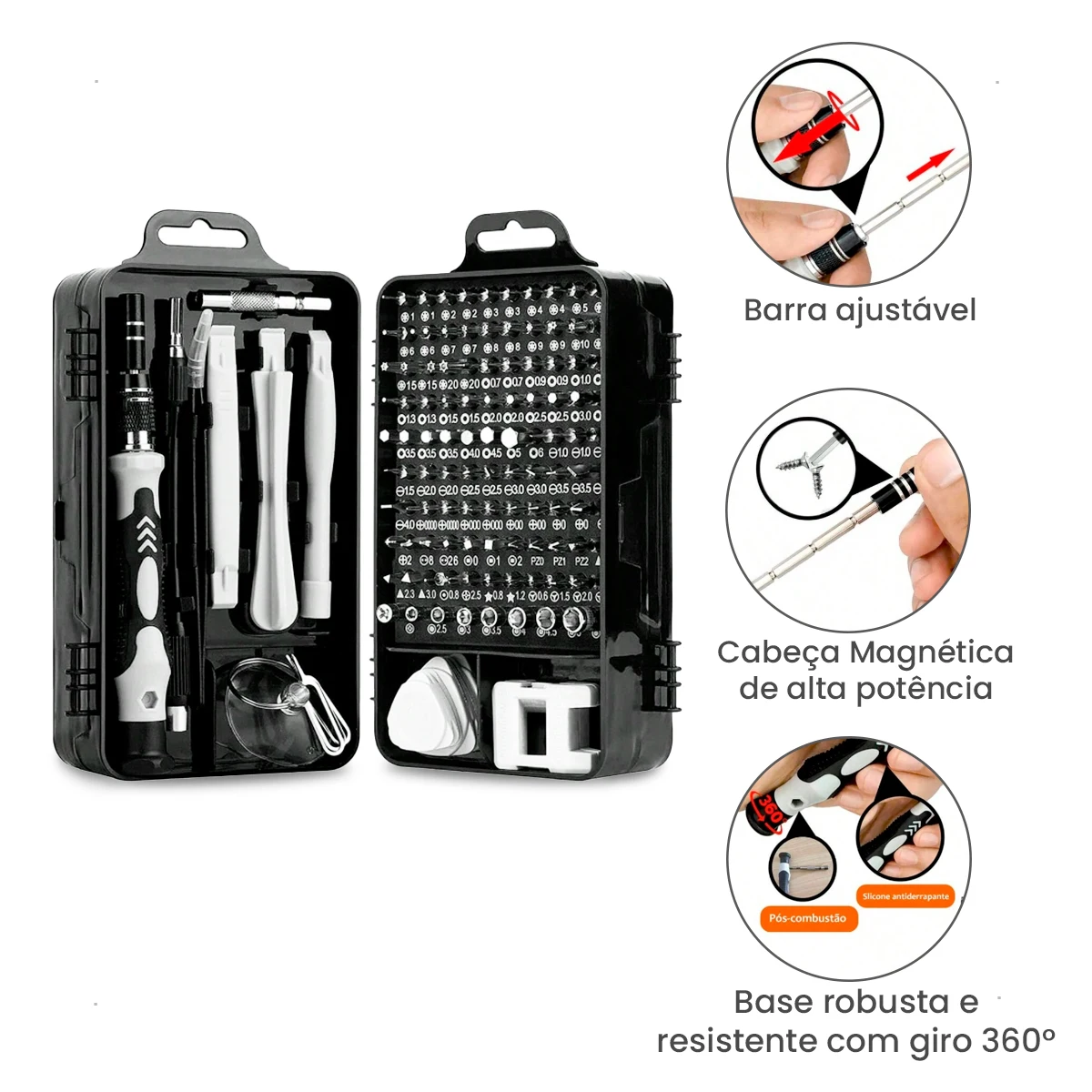 Kit de Ferramentas de Precisão 115 Chaves – Reparos de Celular, Notebook e Tablet