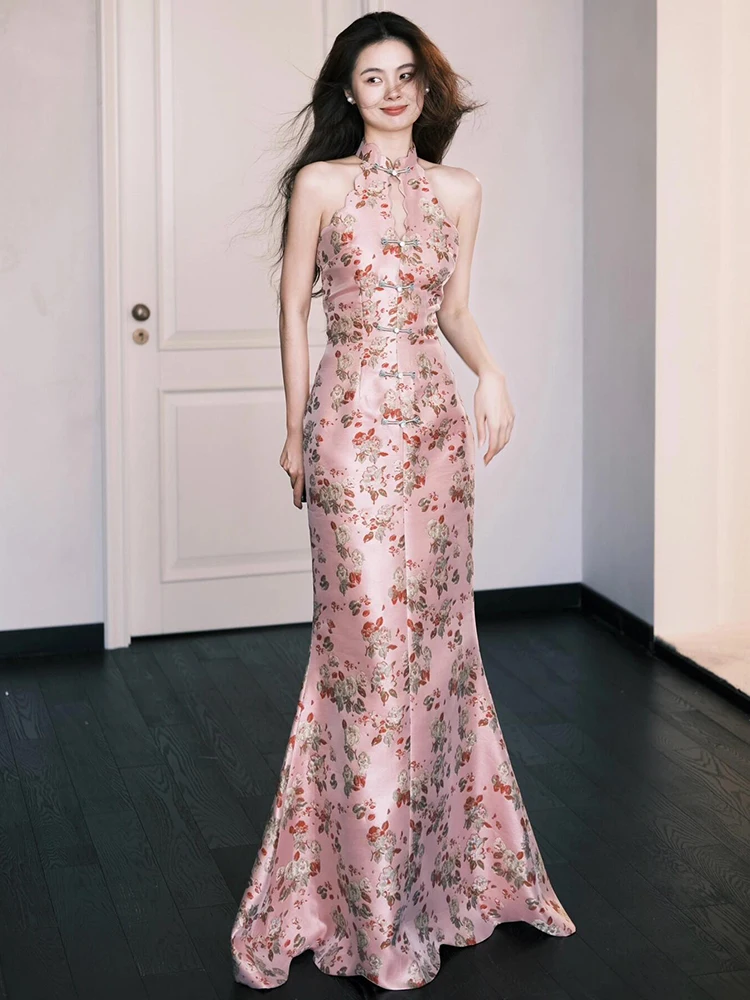 

Bride-to-be Ne Hanging Evening Gown Vintage Slim Fit New Chinese Sle Wedding Dr Morning Robe Floral Long Skirt