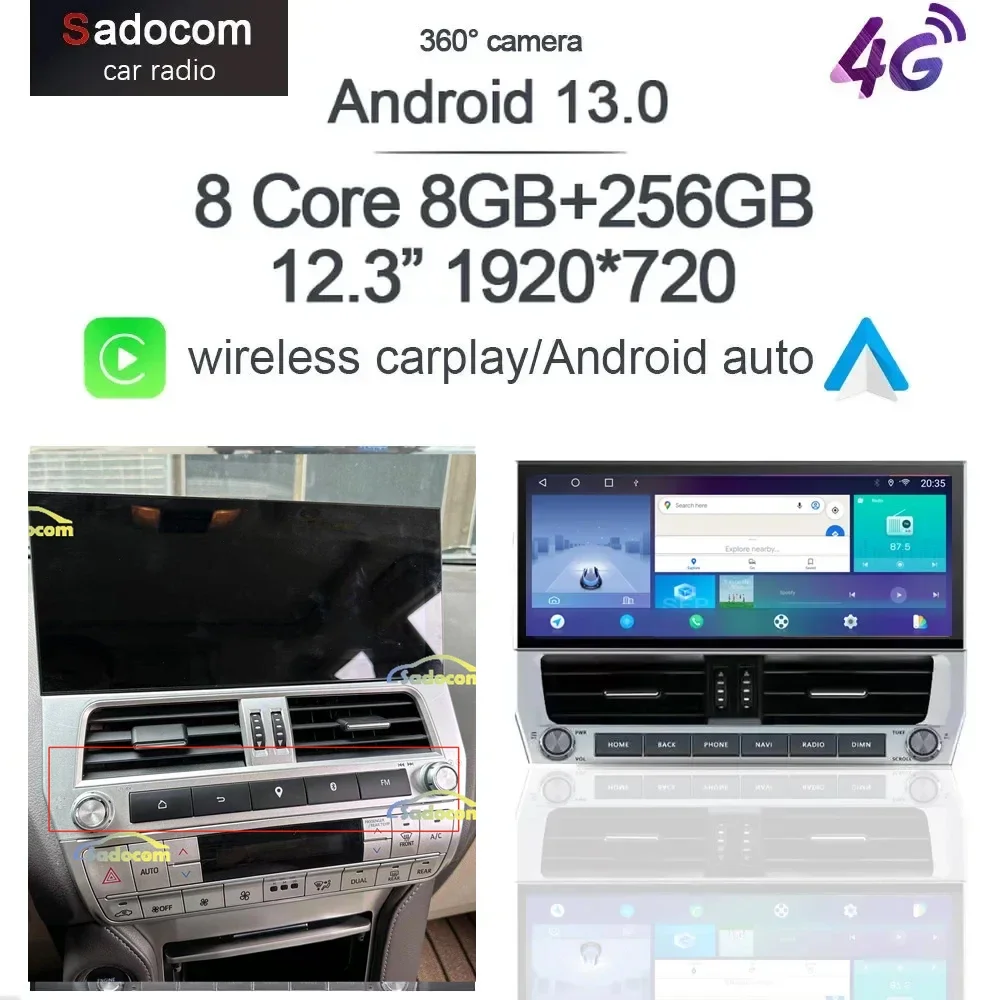 

QLED 1920*720 Carplay 12.3" Android 12.0 8GB+128GB Car radio GPS WIFI multimedia For Toyota Land Cruiser Prado 150 2018 - 2022