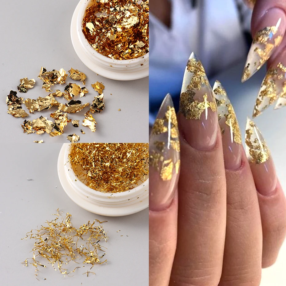 6Box Sparkly Foil Nails Sequins Irregular Aluminum Gold Red Summer Design Set Nail Glitter Flakes Gel DIY Manicure Akcesoria