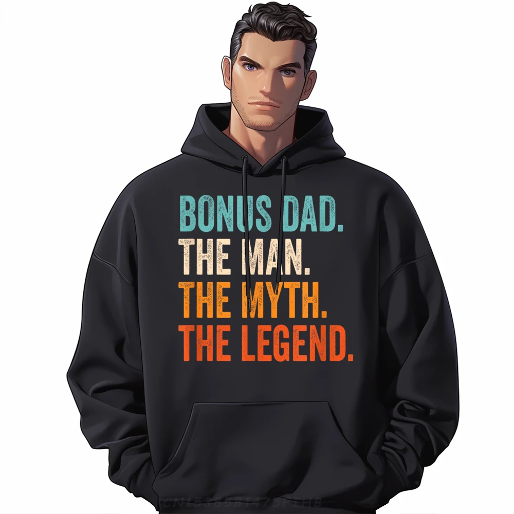 

Vintage Bonus Dad The Man The Myth The Legend Hoodies Classic Long Sleeve Round Collar Printed Hoodies Men Design Hoodies