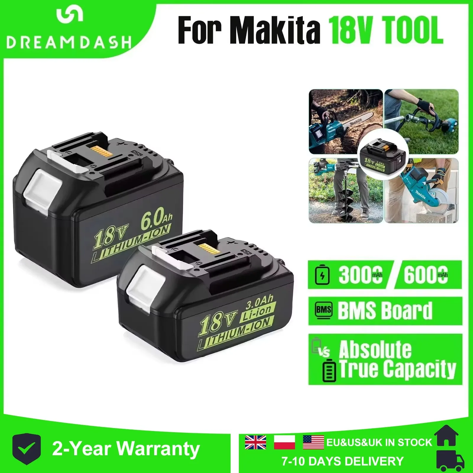 

Dreamdash 6.0Ah 18V Li-ion Battery Support For Makita BL1830 BL1830B BL1840 BL1840B BL1850 BL1850B Power Tool Battery