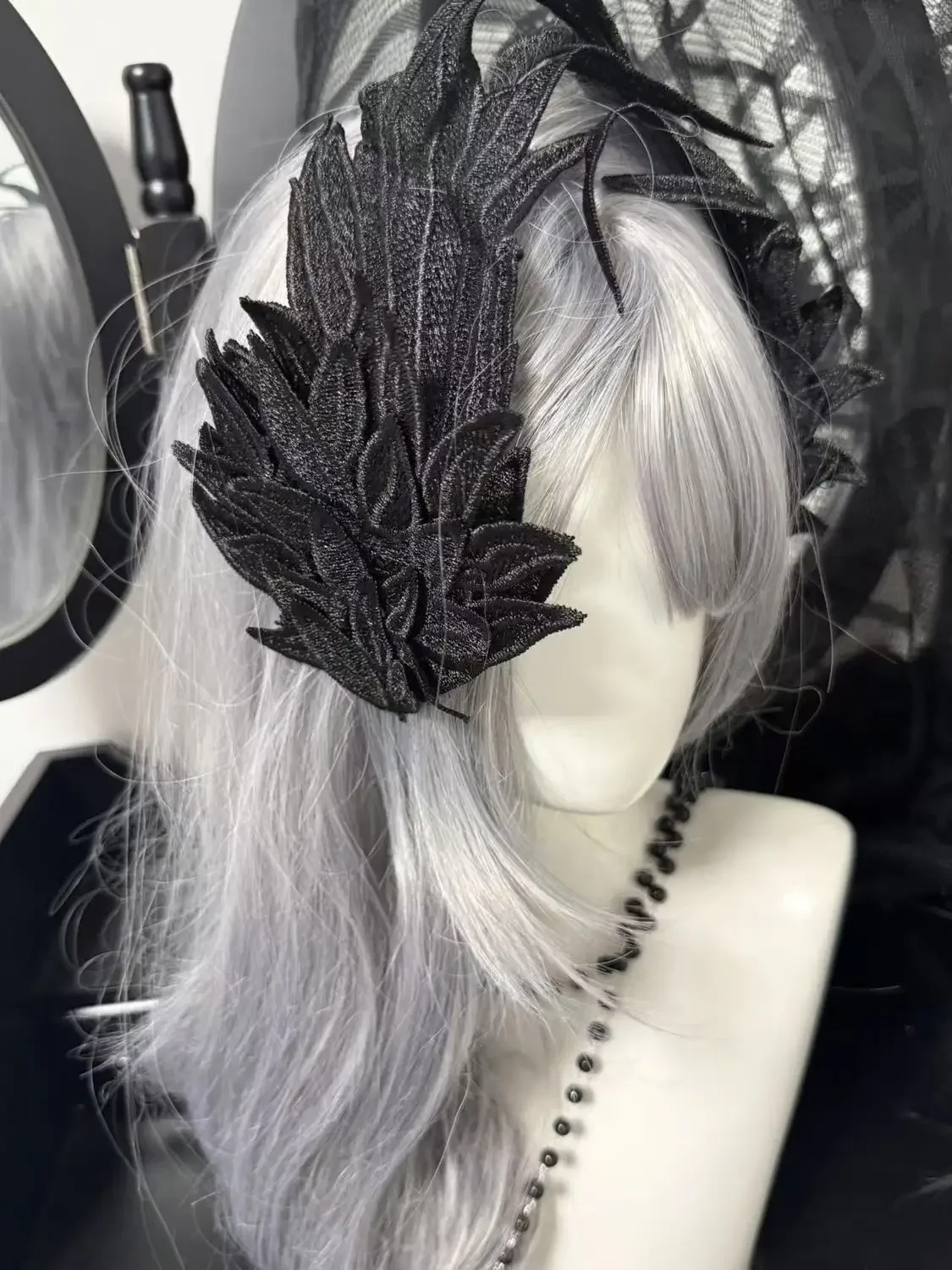 Lolita Headwear Angel Wings Feather Black White Party Performance Style gothic lolita Wing Hair Ornament