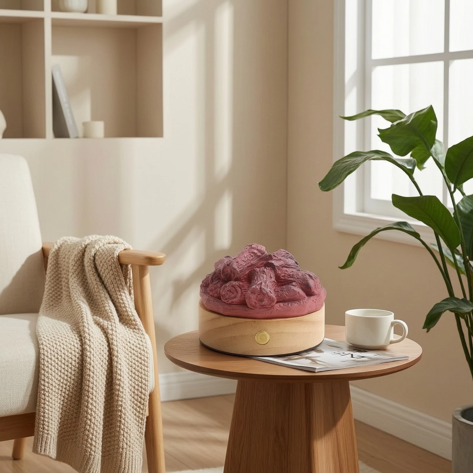 Resin Lamp with Wooden Base Compact Table Lamp with Wooden Base Accent Light Area-Saving Soft for Bedside, Shelf