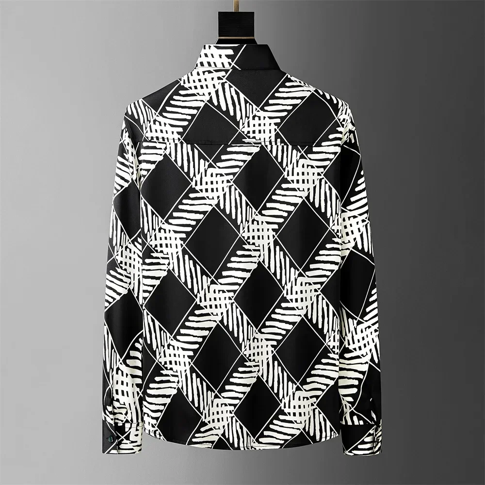 

Brand Plaid Shirts Men Fashion Long Sleeve Loose Casual Shirts 2024 Spring Summer Streetwear Social Party Tuxedo Blouse M-4XL
