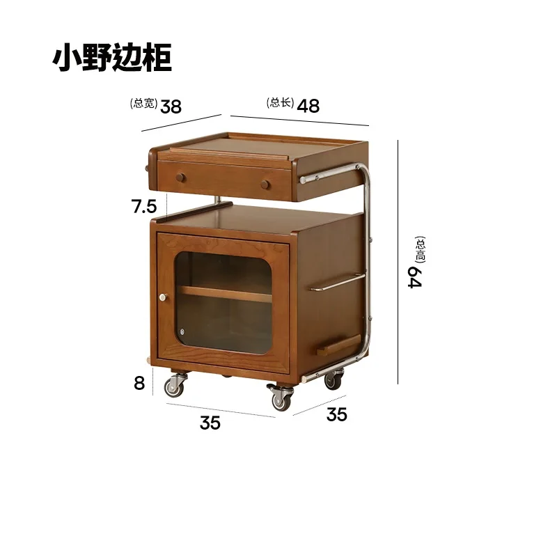 Mesita de noche de madera maciza, mueble de almacenamiento para dormitorio, estante