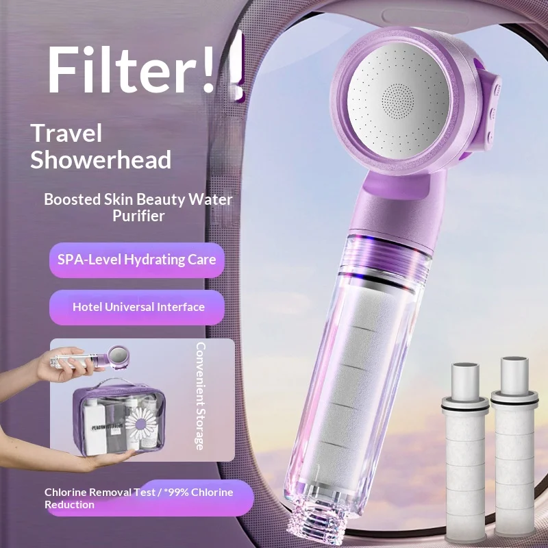 

For travel showerhead filter, portable mini with filter cartridge, universal interface, pressurized showerhead