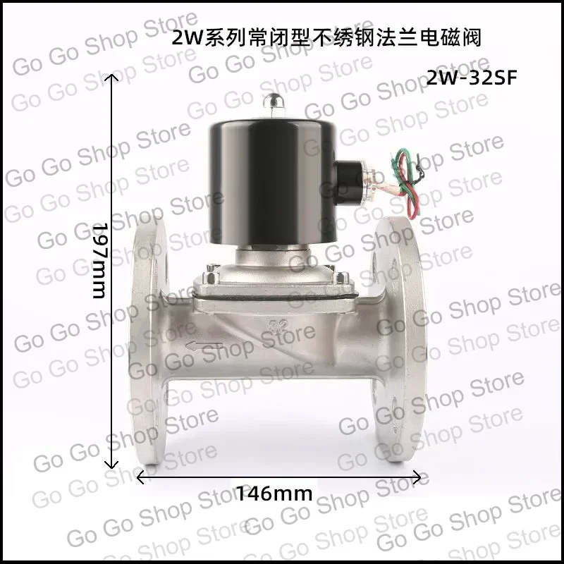 2W Normally Closed Stainless Steel Flange Solenoid Valve, 304 Water Valve Air Valve Water Treatment DN15-DN65