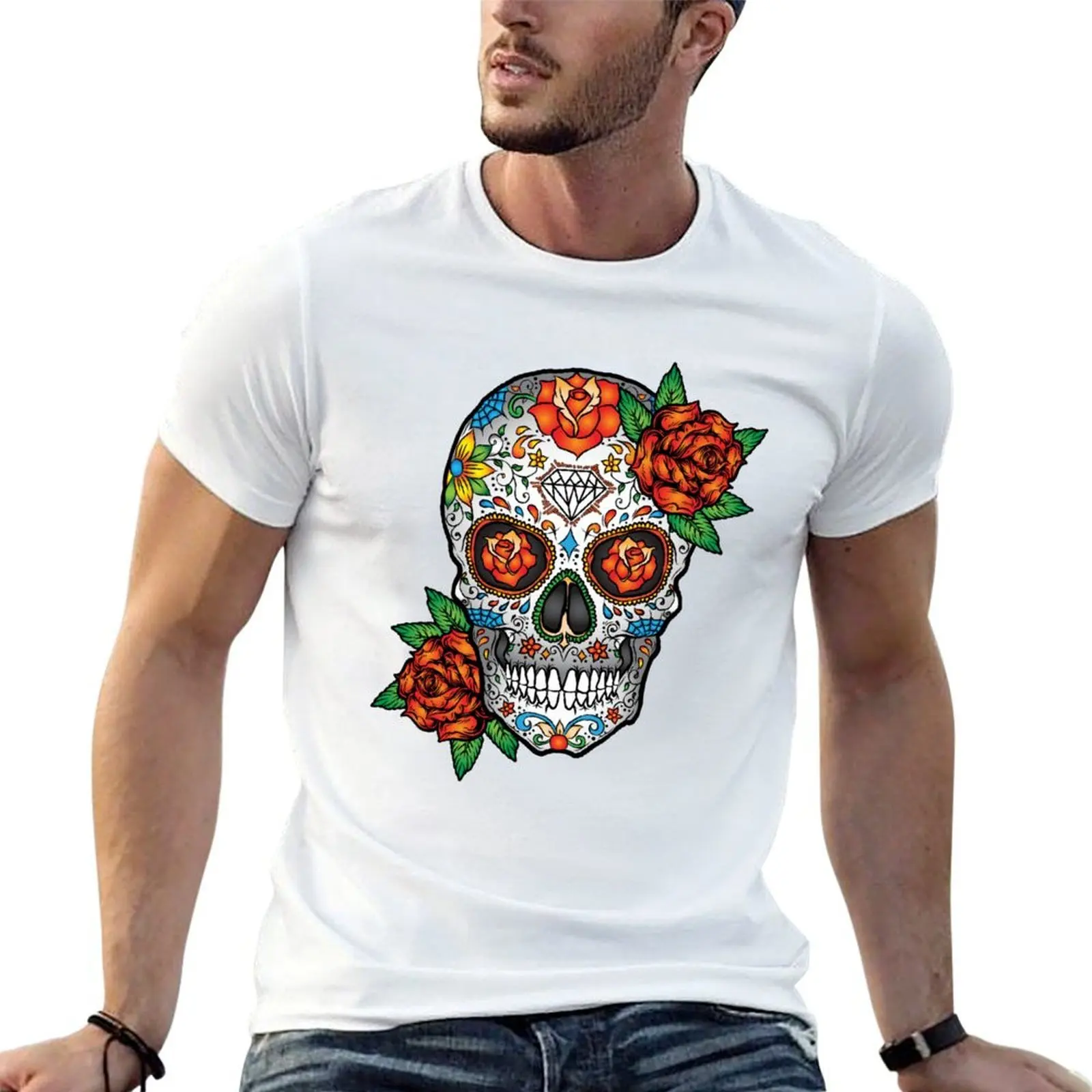 

Sugar Skull Dia de los Muertos T-Shirt mens graphic t shirts man t shirt designer t shirt men 100% cotton luxury brand T-shirt