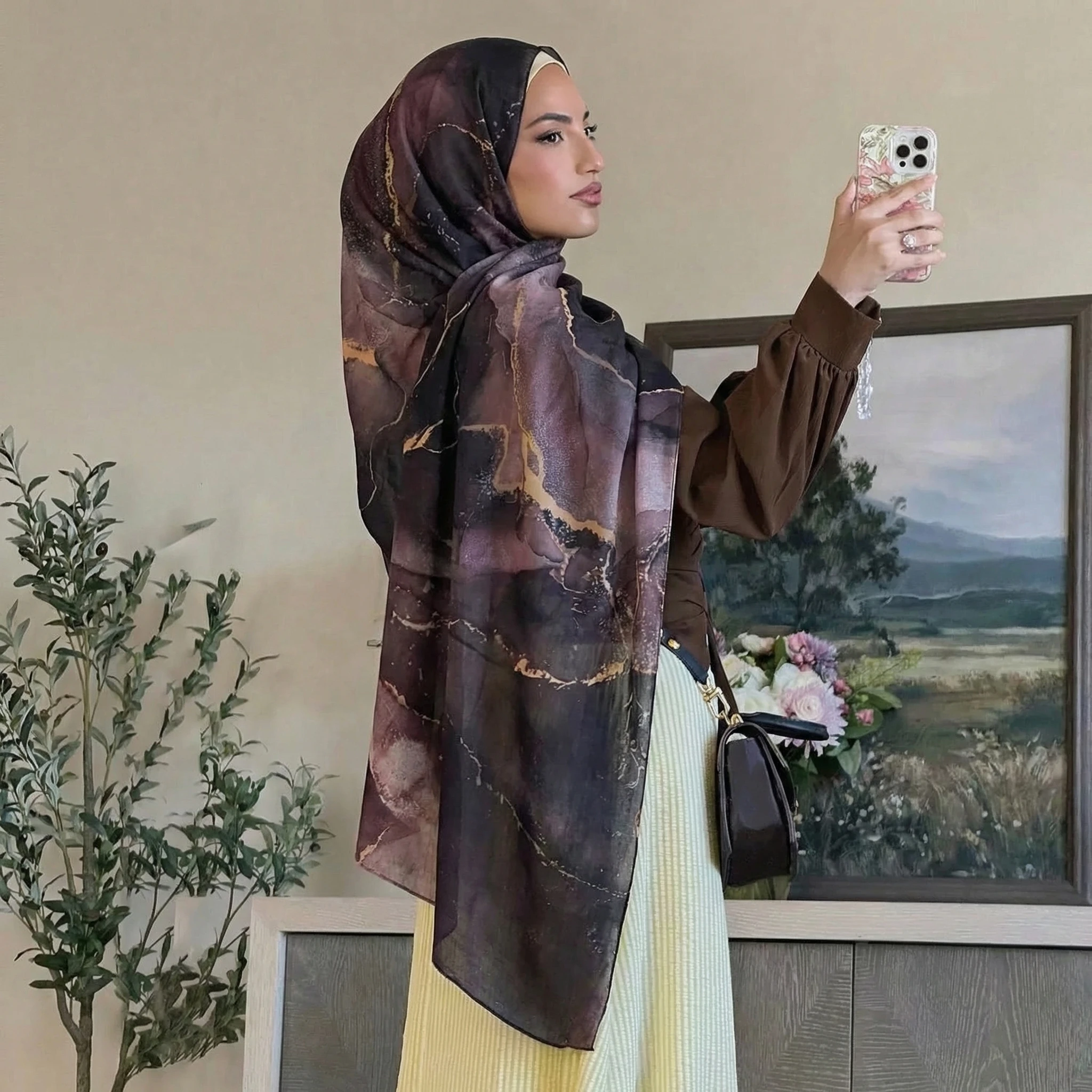 

2026 Watercolor Print Hijabs for Women Muslim Wrap and Shawls Summer Modal Bandana Beach Sun Protection Foulard Headscarf