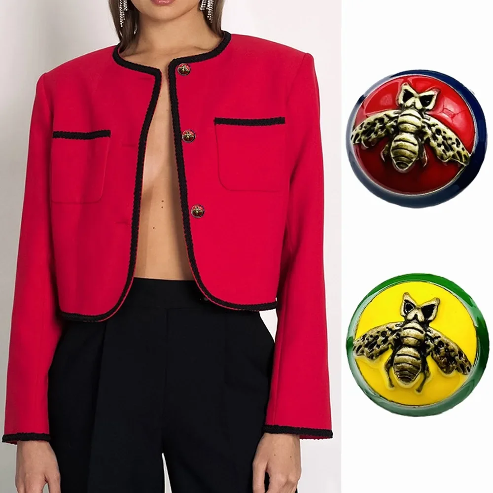 

10pcs Set of Vintage Bee Pattern Round Metal Buttons, Suitable for DIY Clothing, Fashion Coat Jacket Cardigan Decorative Buttons