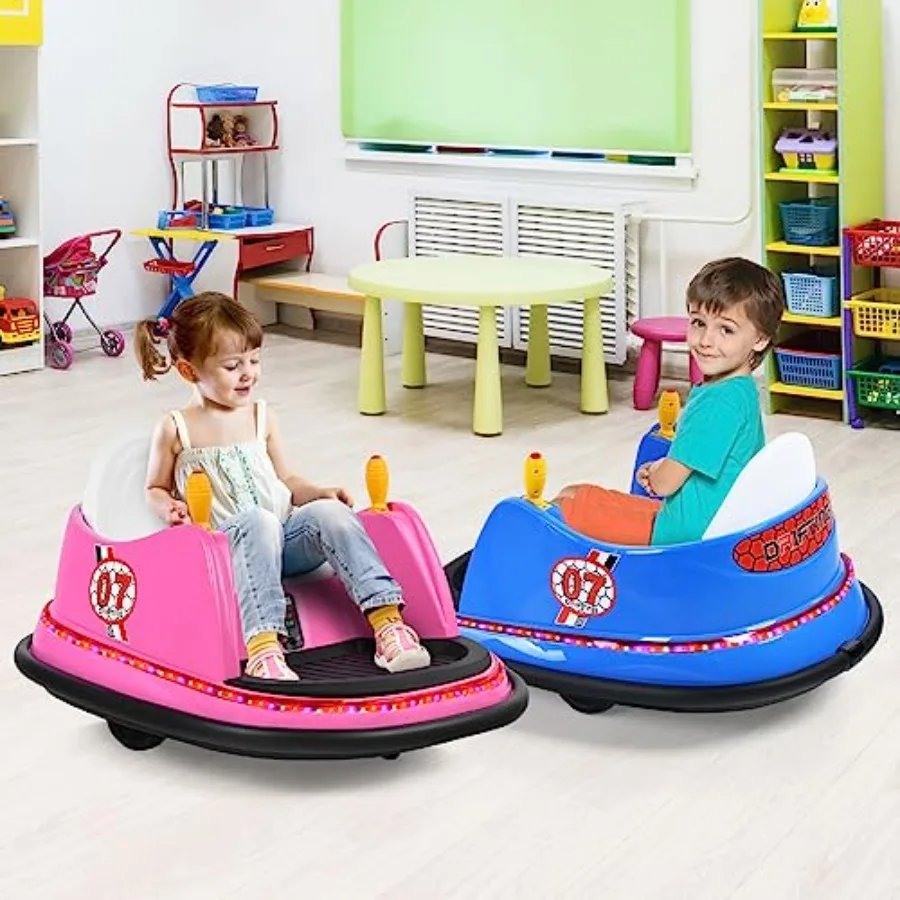12V Battery Powered Toddler Bumper Car with Dual Joysticks Flashing LED Lights 360 Degree Spin Remote Control Electric Ride On