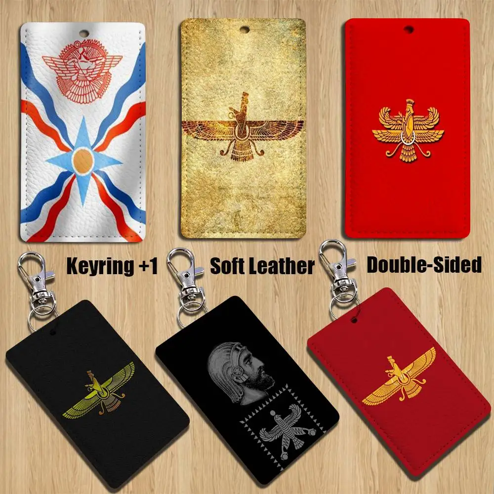 

flag T-The A-AssyrianS Rectangle ID Card Case Keychain Access Card Bag Key Tag Ring Leather Card Holder Key Ring Access