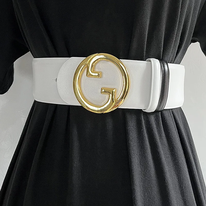 European Style Letter Buckle Belt Women's Decorative Coat Wide Dress Belt Waistband Closure Suit Elastic Corset Belt Waist Belt