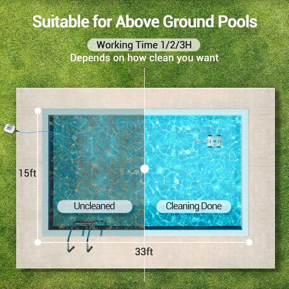 Automatic Pool Cleaner, Robotic Pool Vacuum for Above Ground Pools with 33ft Swivel Floating Cable- Orca 800 Mate,