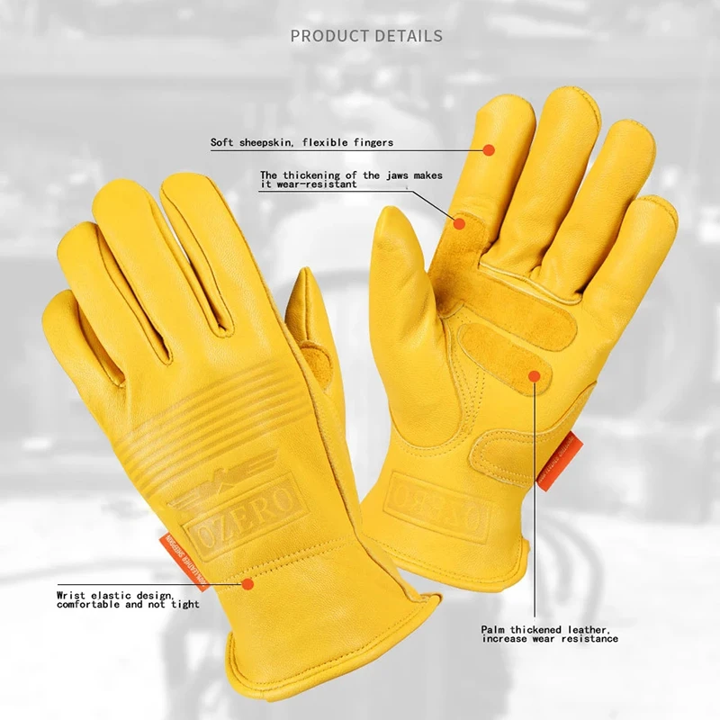 Sheepskin Men's Retro Motorcycle and Bike Riding Working Palm Protection Gloves Fashionable and Cycling and Driving Gloves