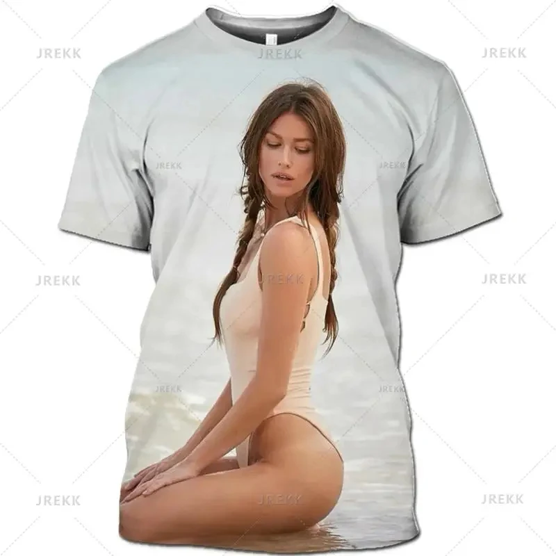 Summer Casual Short Sleeve T Shirt For Men 3d Printing Sexy Model Bikini Graphic Seaside Tops Tee Beauty Girl Pattern Tshirts