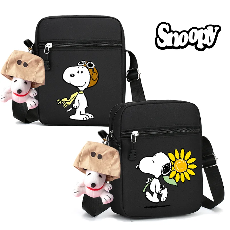 Snoopy bolsa de ombro masculina e feminina, simples, casual, moda, um ombro, bolso, oxford, desenho animado, anime com bonecas, bolsa para celular, presente