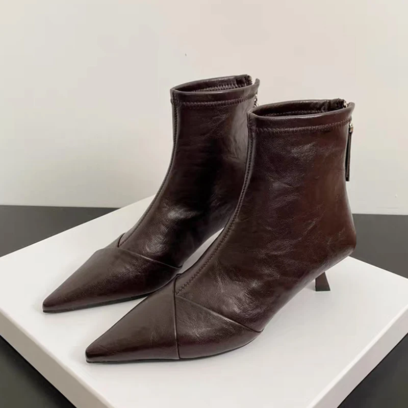 

Pointed Toe Women Ankle Boots New High Heels Shoes Woman 2025 Trend Short Boots Winter Elegant Pumps Dress Leather Chelsea Boots