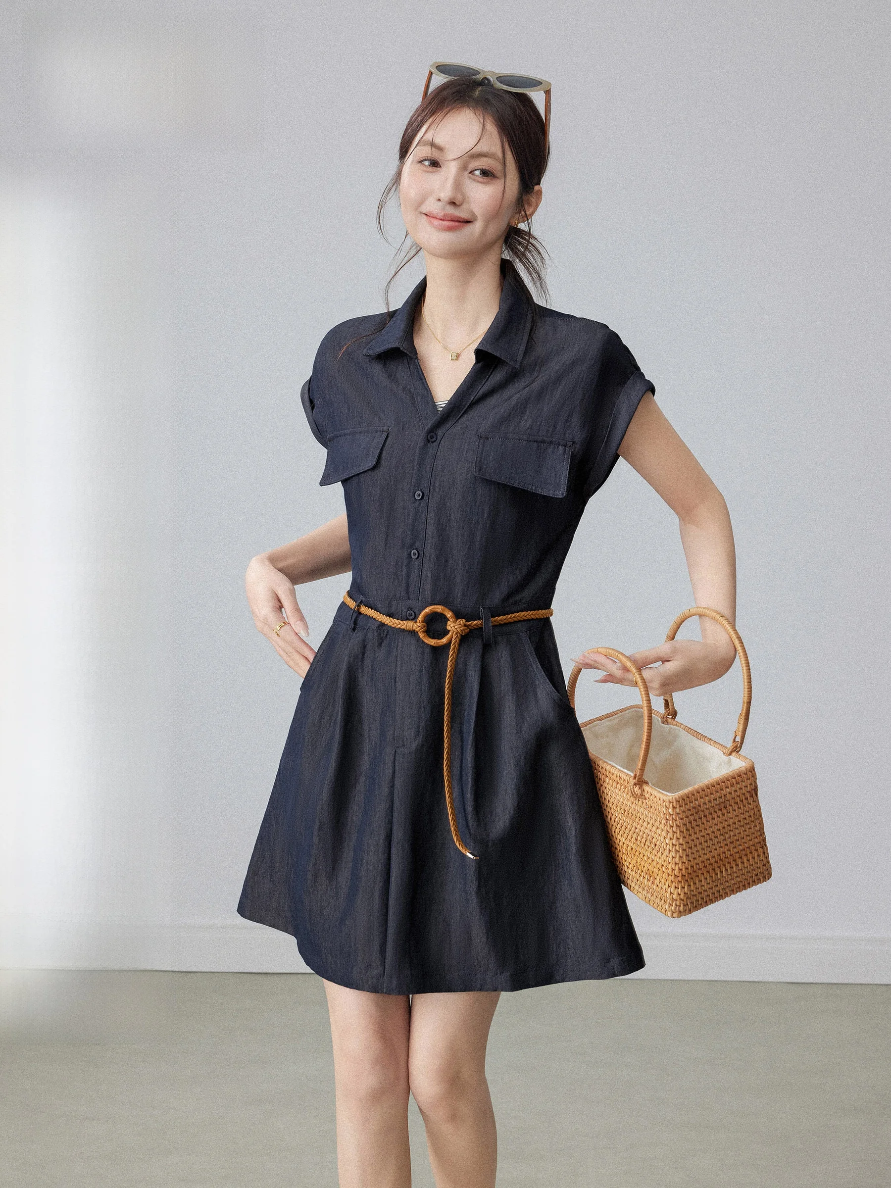 

Женское платье Chang Dou Dou в стиле ретро с воротником и коротким рукавом, весна-лето, с завышенной талией, приталенное, А-силуэт, миди