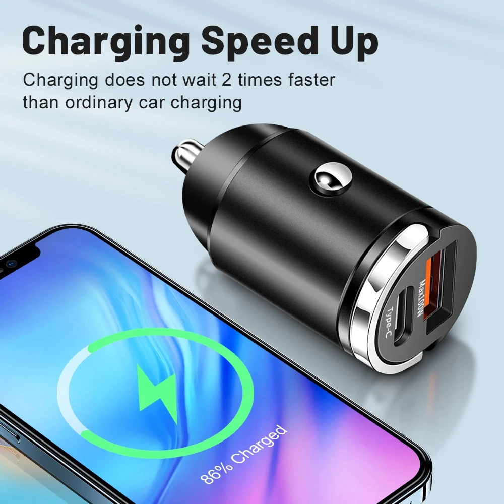 Mini 200W PD QC Pull Ring Fast Charging Car Charger USB C Car Phone Charger Adapter For iPhone Xiaomi Samsung Huawei Redmi iPad