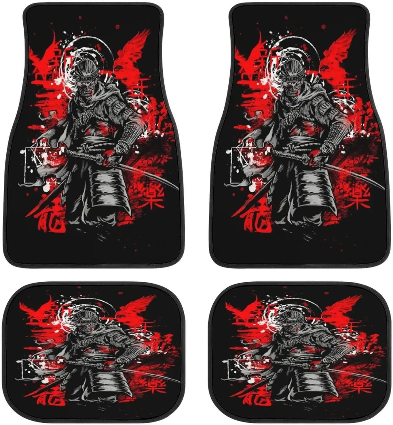 Japanese Dark Samurai Cool Car Mats Front&Rear 4-Piece Full Set Carpet Car SUV Truck Floor Mats with Non Slip Back