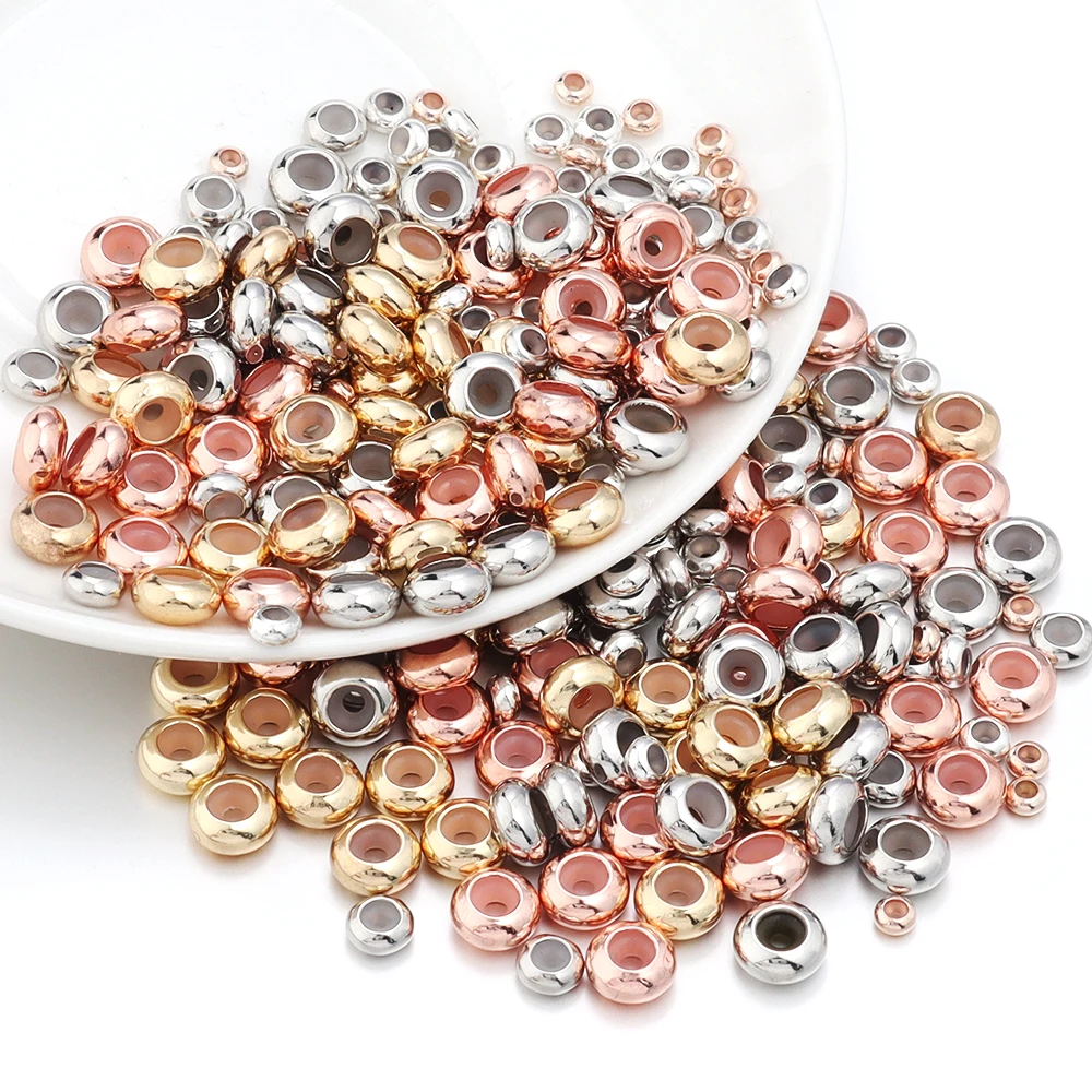 20pcs/lot Copper Beads 4/5/6/7/8/10mm Stopper Spacer Beads with Silicone Rubber Fit Slider Bracelet DIY Jewelry Making Findings