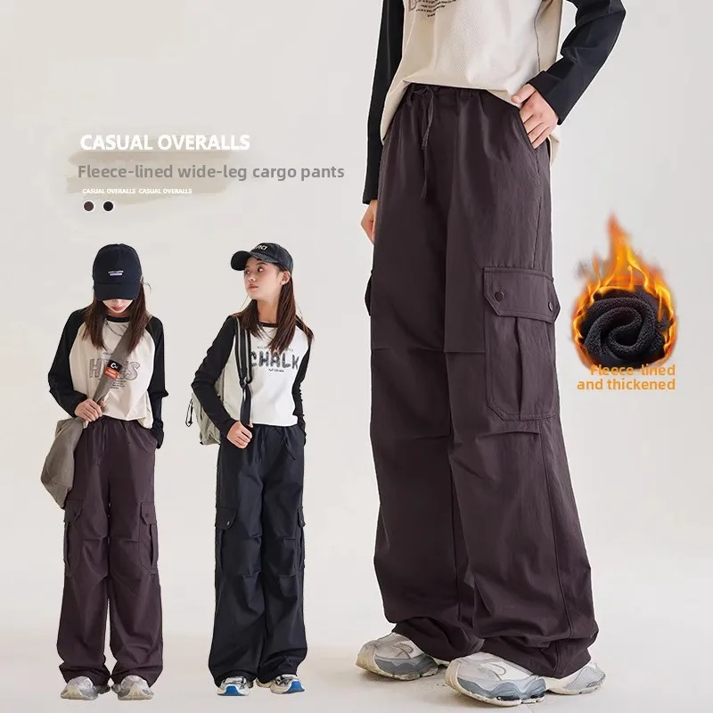

Girls Overalls Autumn and Winter 2025 New Medium and Older Children's Trousers Fleece Overalls Tide