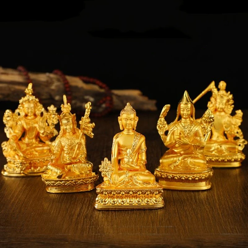 Tibetan Miniature Buddhist Figures Golden Engraved Variety Shapes Alloy Handicraft Tantric Home Gift Altars Desktop Decorative