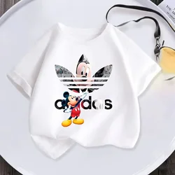 2024 nuova maglietta manica per bambini semplice Mickey Minnie alfabeto stampato girocollo t-shirt Top t-shirt Casual per ragazzi 4-14 anni