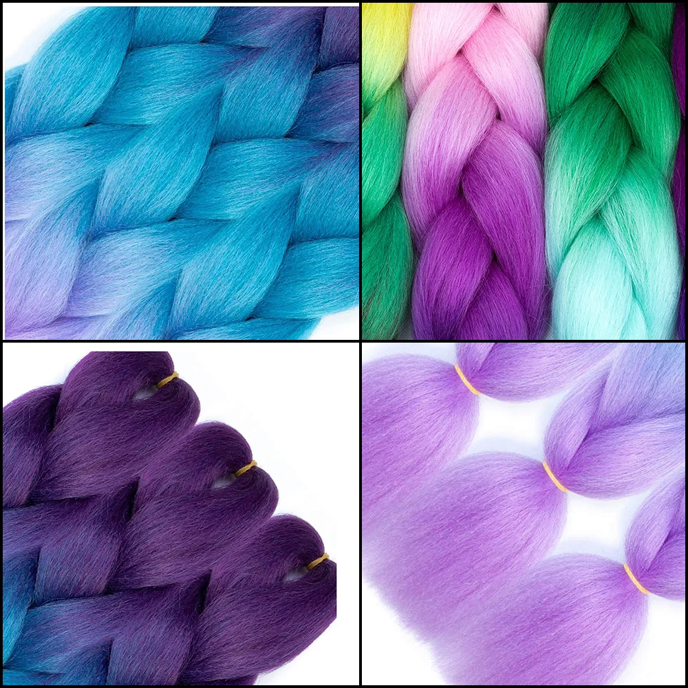 Rambut kepang Ombre 24 inci 100g kotak kepang pra melar ekstensi rambut kepang putar warna-warni kepang Crochet sintetis