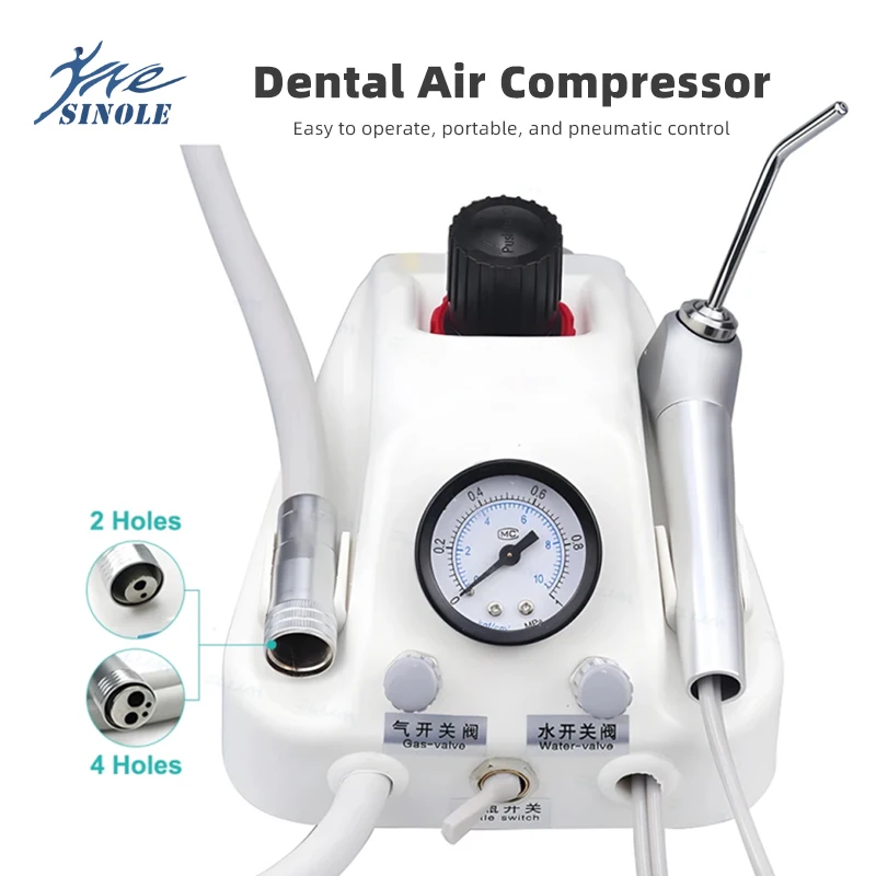 Dental Portable Turbine Unit Work With Air Compressor 3 Way Syringe 2/4 Holes Teeth Whitening Equipment Plastic Shell Dentistry