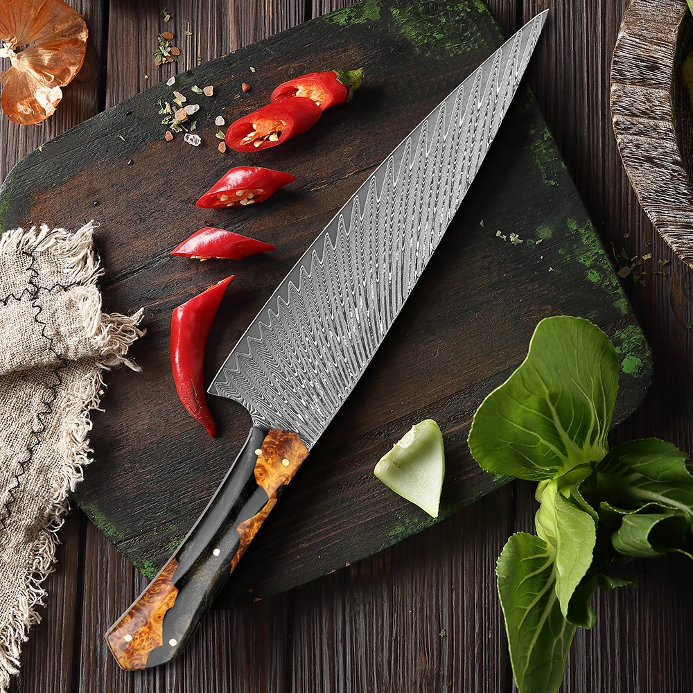 Damascus Chef Knife,8 Inch Japanese 67-layers VG10 Damascus Steel Kitchen Knife,Ultra Sharp Slicing Knife,Full Tang Resin & Wood