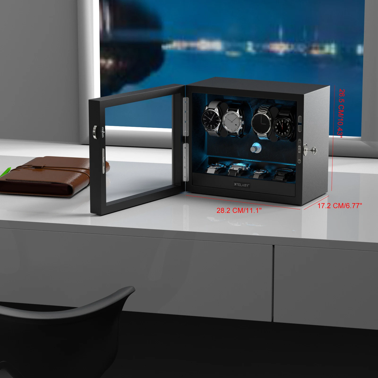 4 Watch Winder Box Mechanical Rotator with Extra Storage Case Leather Display Case for Automatic Watches Storage
