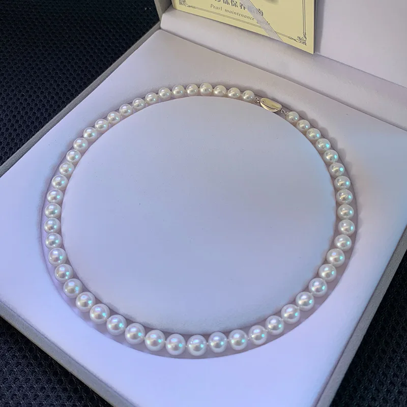 

Натуральное жемчужное ожерелье 17 дюймов, 7-8 мм, на ключицу, полностью из бусин, круглой формы, с сильным блеском, подарок для мамы, особый жемчуг Эдисон