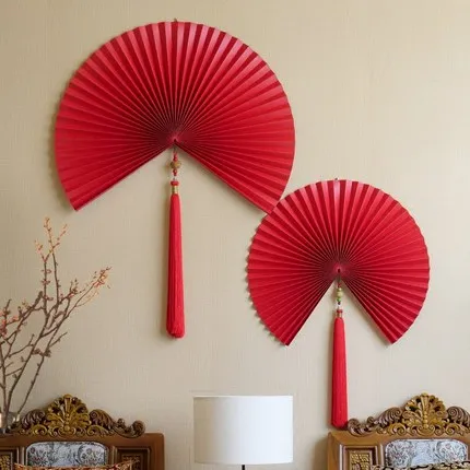 

Wall ornaments Chinese wind paper folding fan, living room background wall soft ornaments, Chinese fan pendant