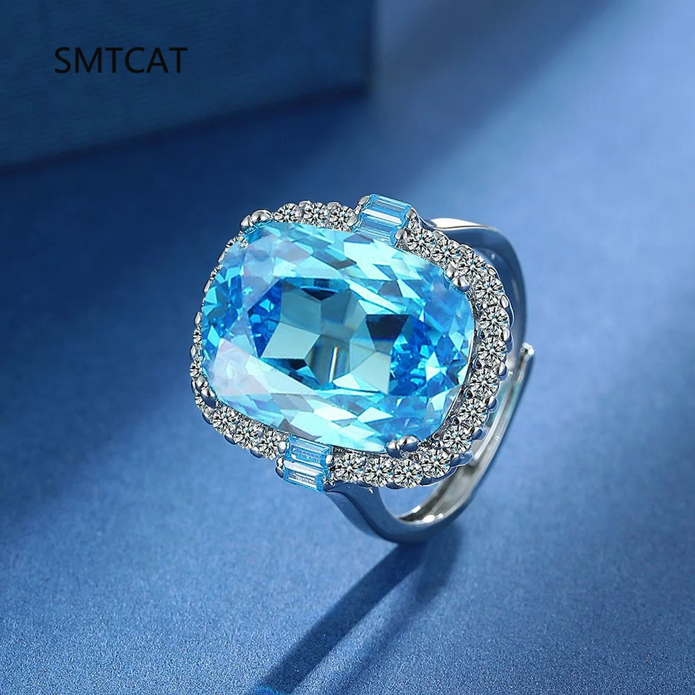 

Изумрудная огранка, натуральный небесно-голубой топаз, стерлинговое серебро 925 пробы, прямоугольное регулируемое кольцо с геометрическим рисунком для женщин, эффектные ювелирные изделия из драгоценных камней