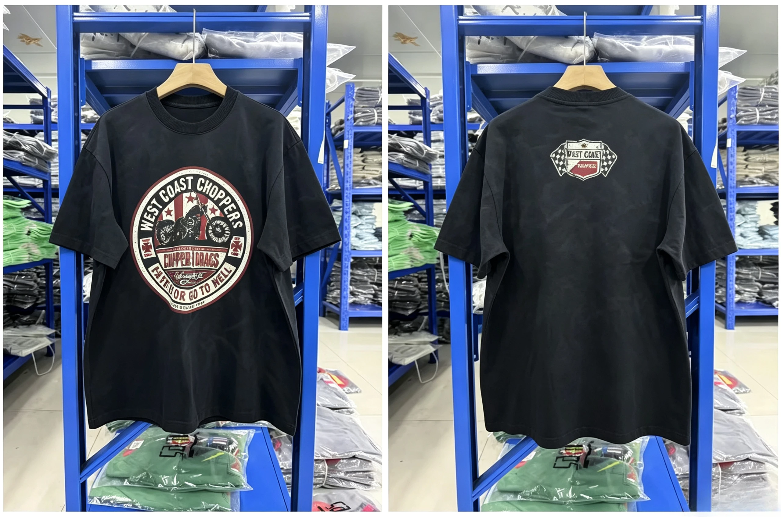 Family Matching T‑Shirt Black West Coast Motorcycle Cross Badge Dual‑Side Print Gothic Biker Letter Streetwear Short Sleeve Tee